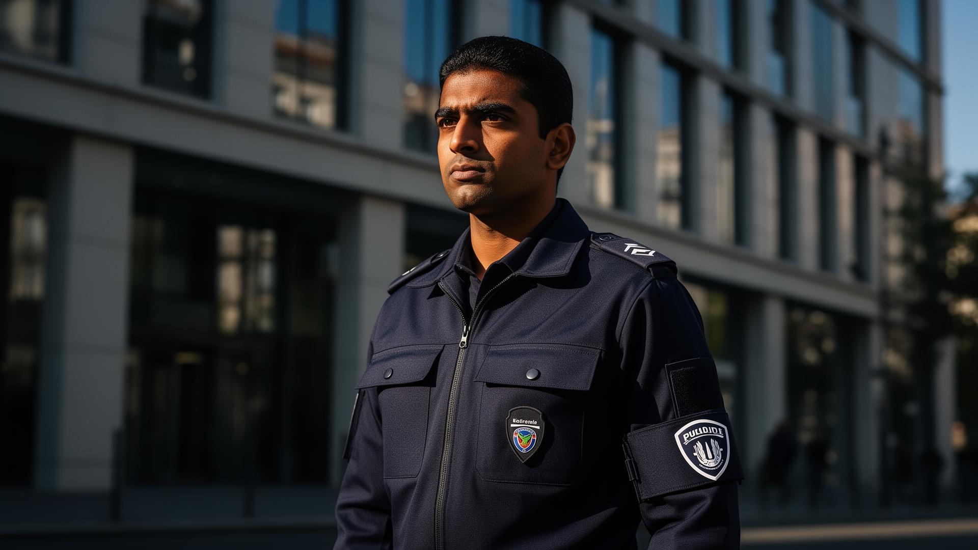 Agent de sécurité LIDS en faction devant un bâtiment professionnel à Grenoble